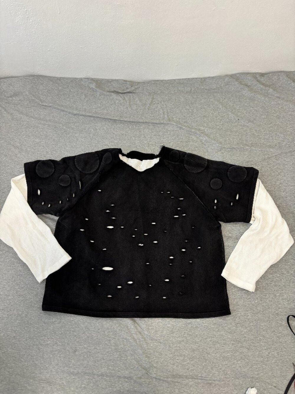 Bad Son Oxygen Double Layered Thermal Sweatshirt Distressed Black White Mens L/X